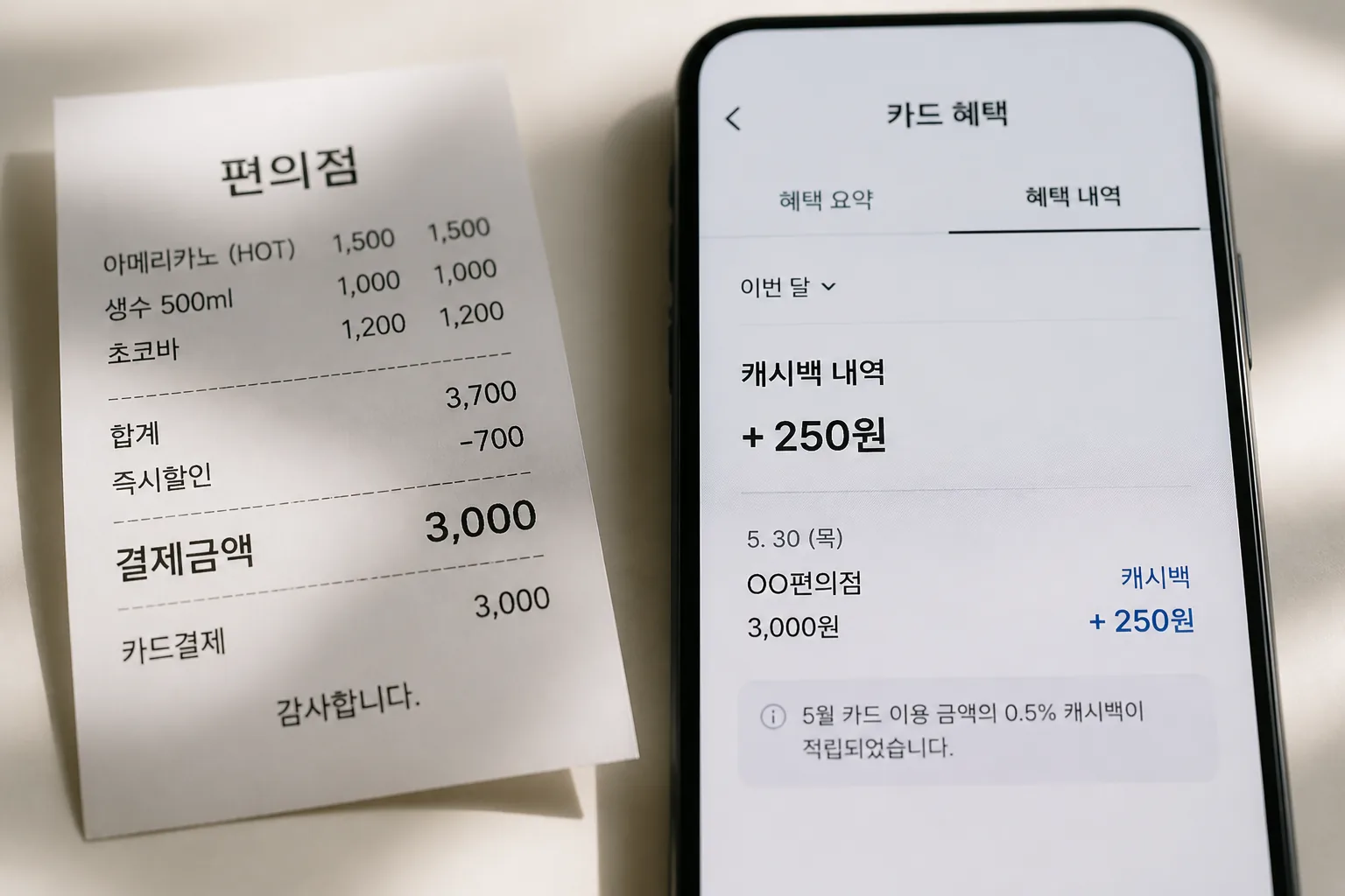 즉시 할인과 캐시백 비교