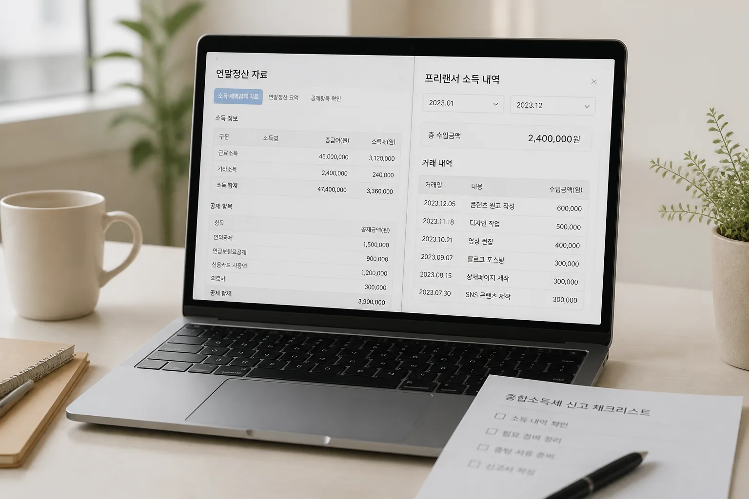 직장인 겸직소득 점검 화면