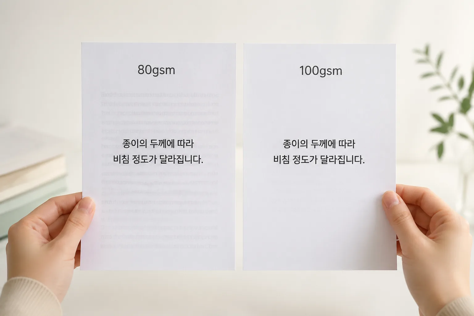 종이 두께별 비침 차이