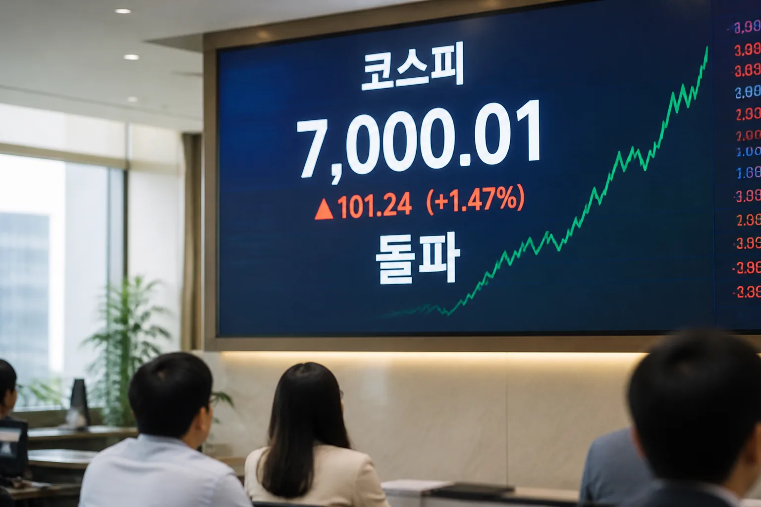코스피 7000 돌파 증권사 전광판