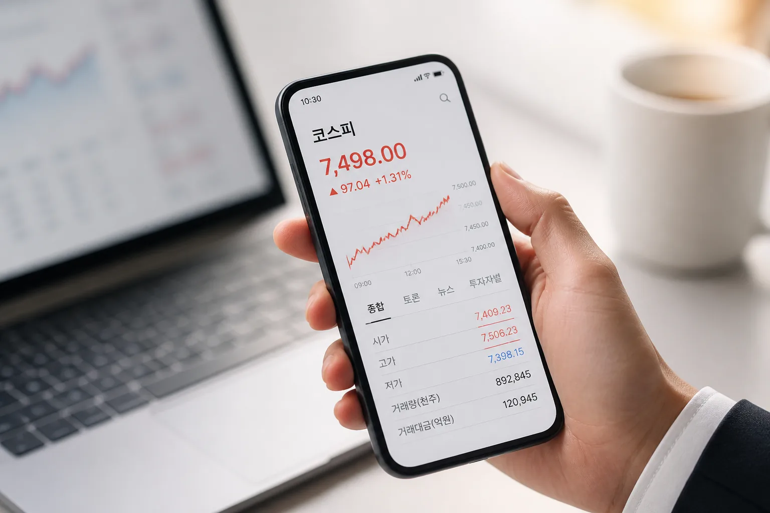 코스피 7000 돌파를 확인하는 투자자 화면