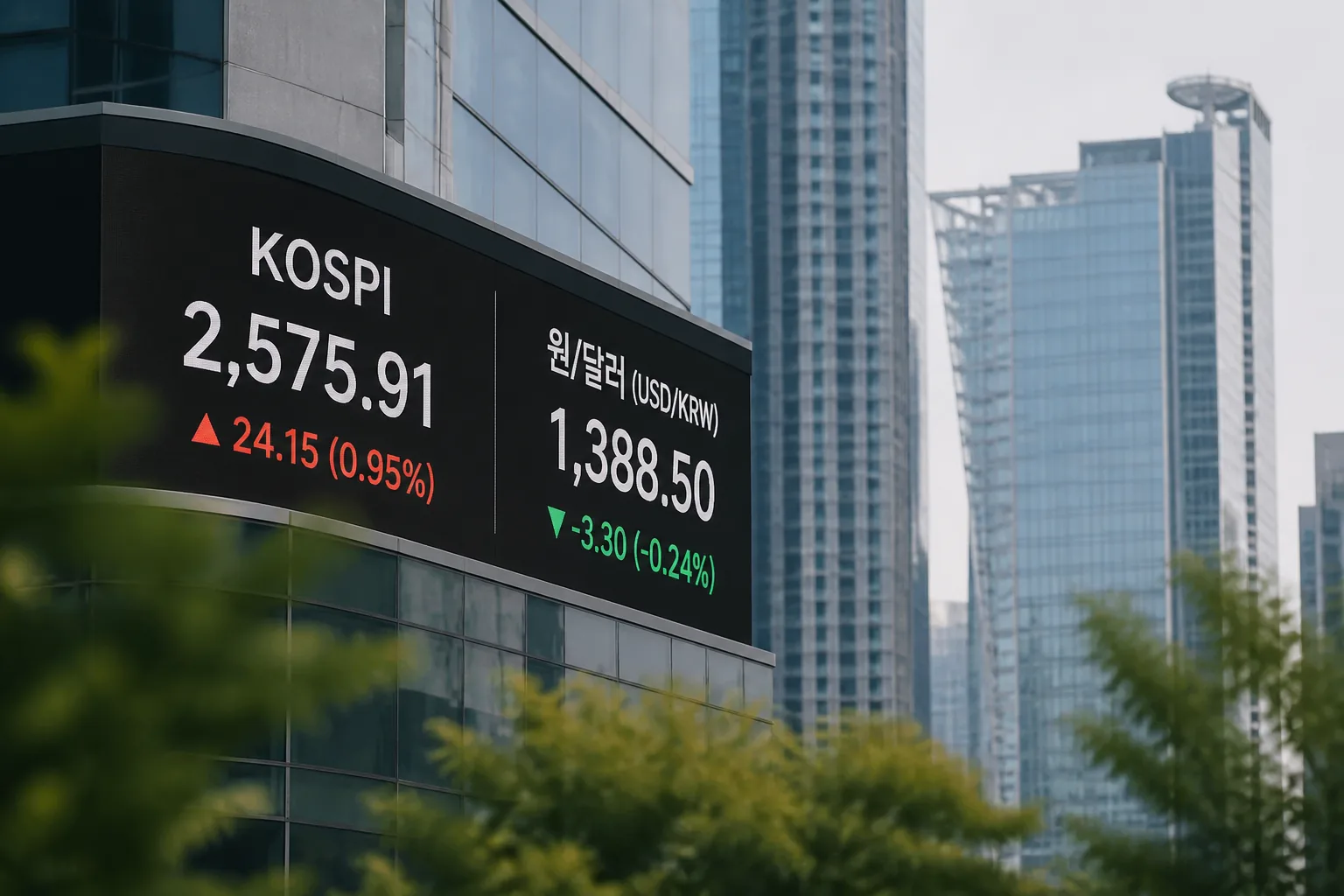 코스피와 환율 전광판