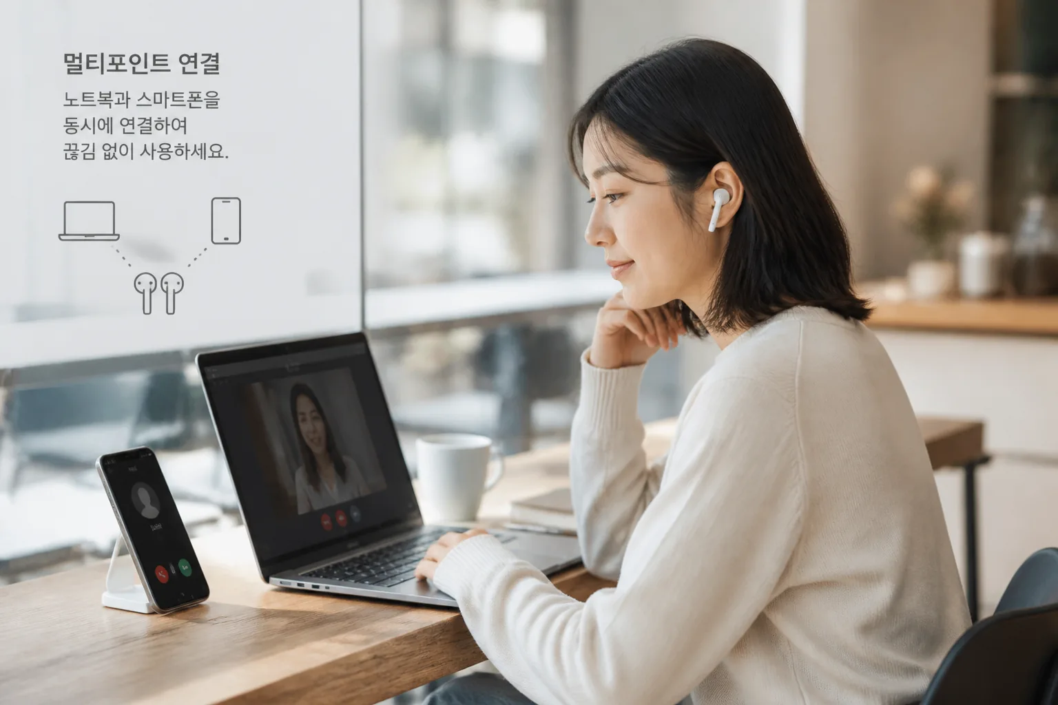 멀티포인트 이어폰 사용 예시