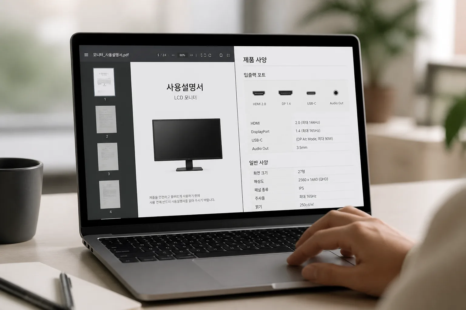 모니터 구매 전 스펙 확인 장면