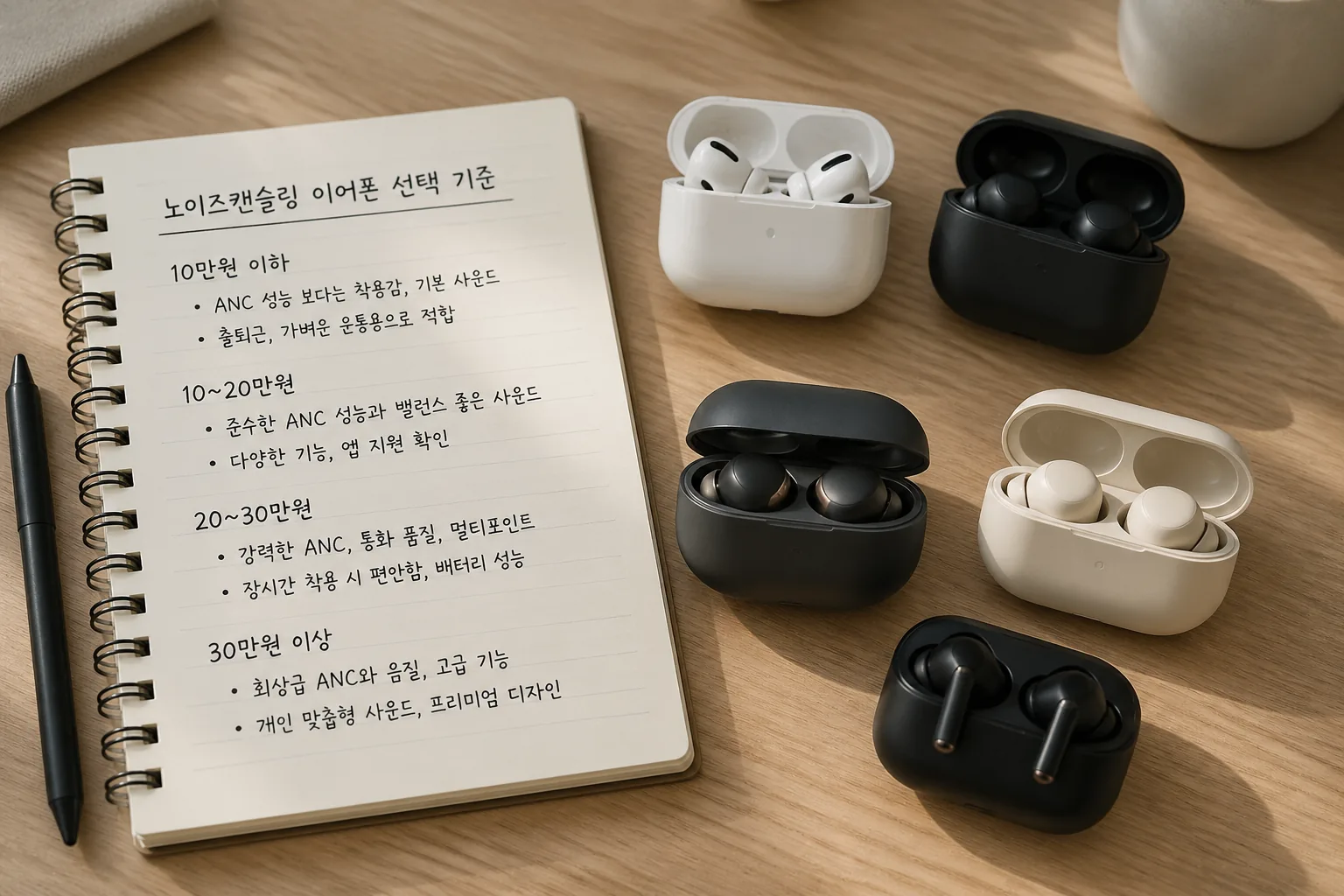 노이즈캔슬링 이어폰 선택 기준 메모