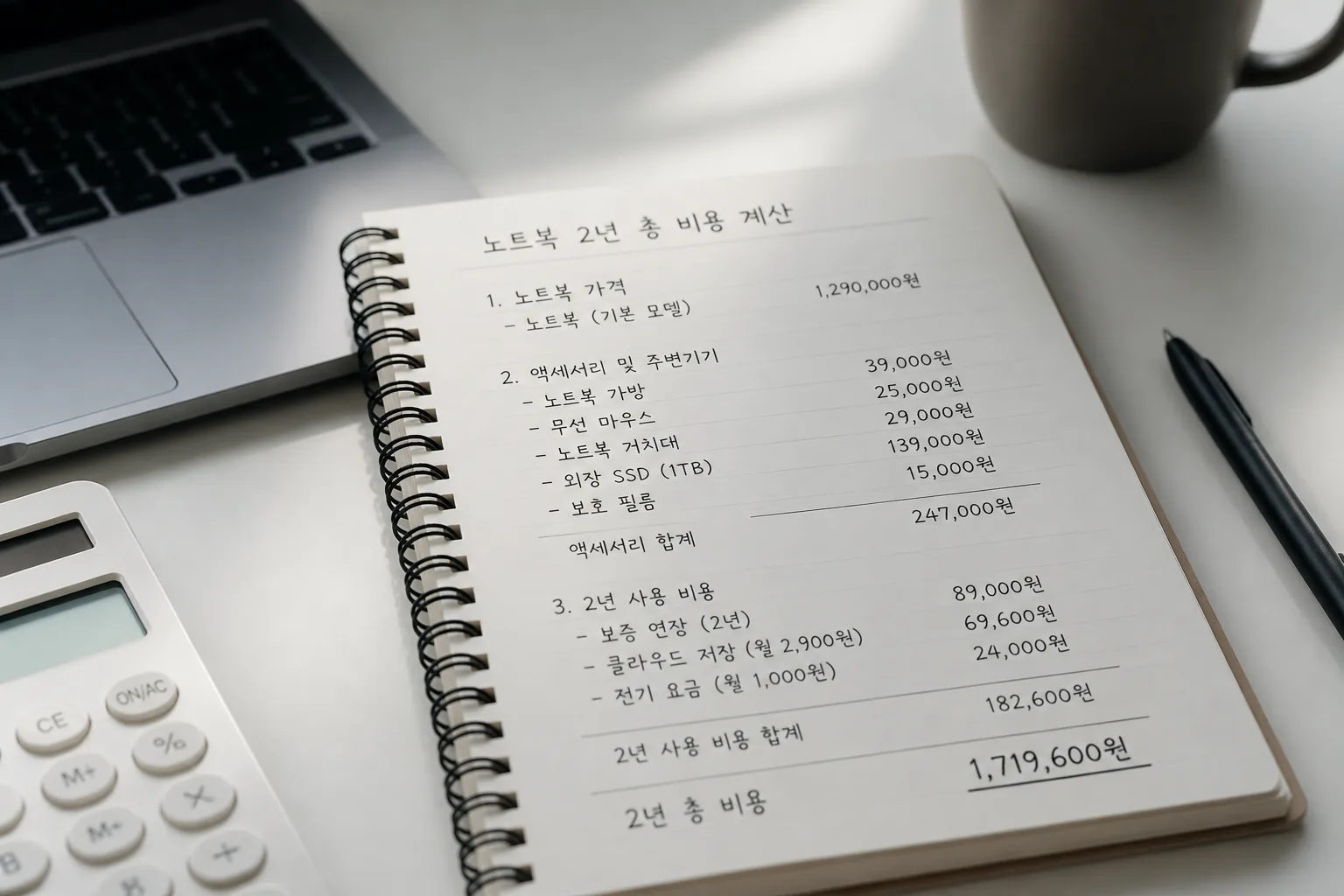노트북 2년 총비용 계산