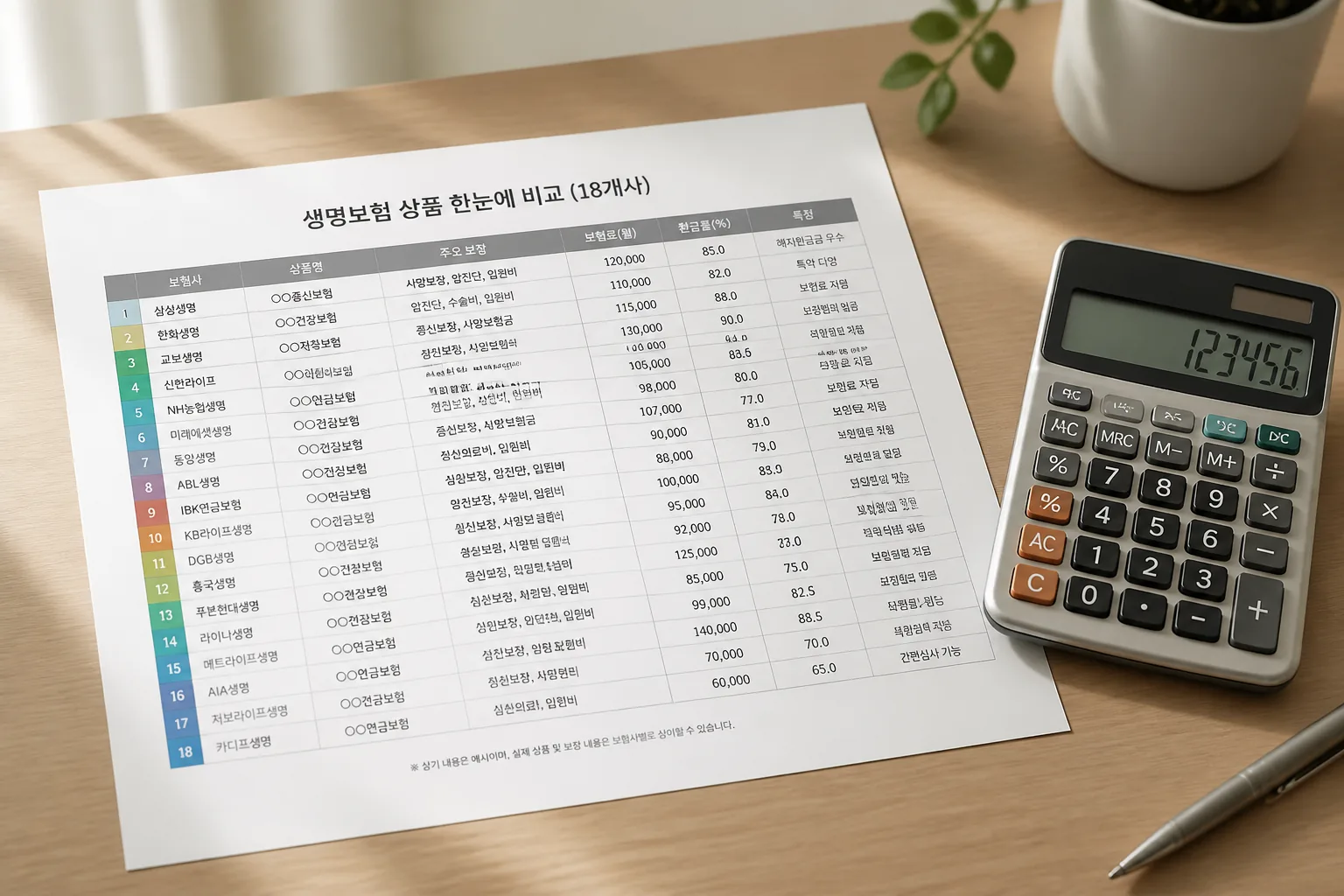 생명보험 비교표와 보험료 계산기