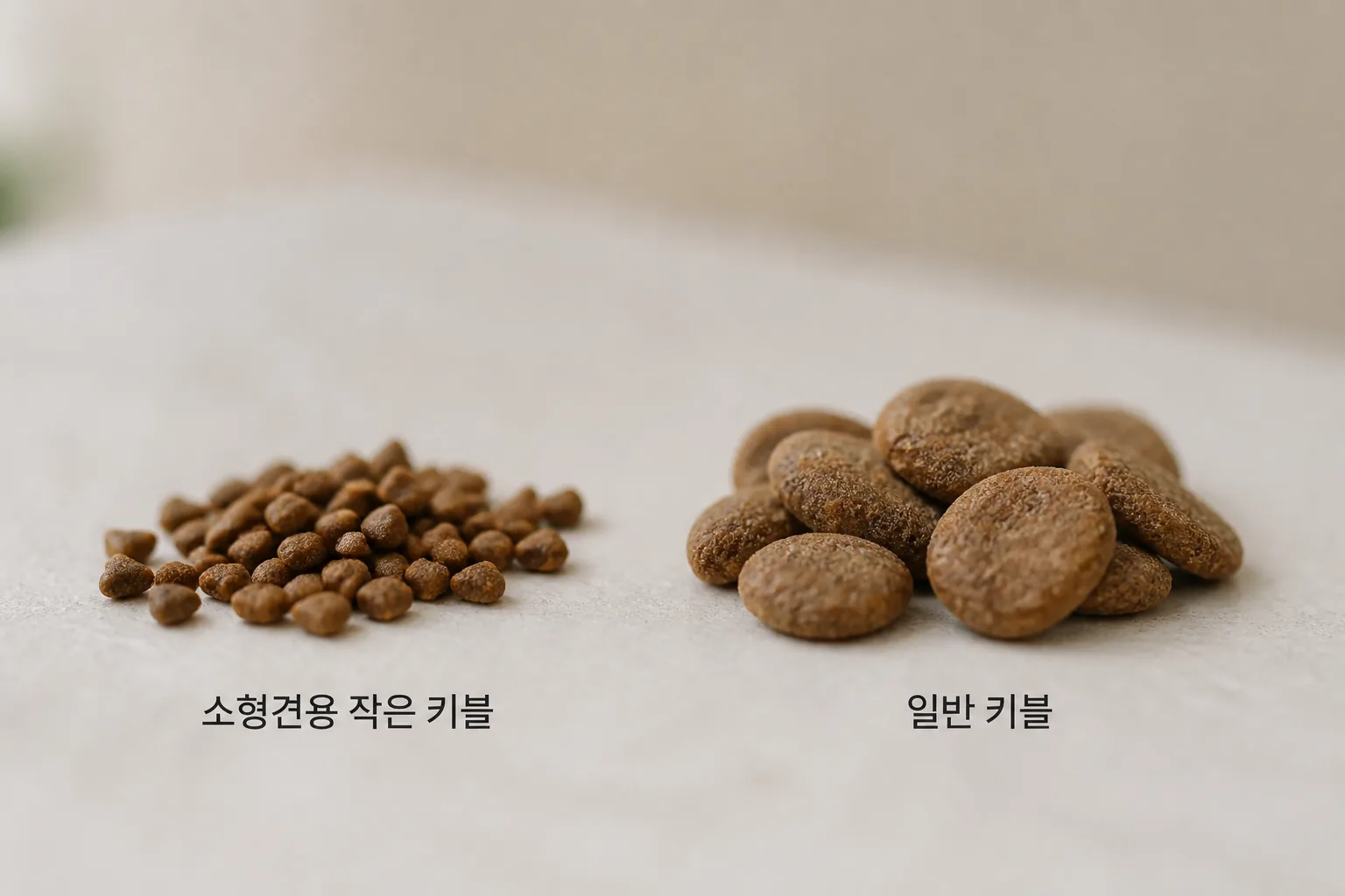 사료 알갱이 크기 비교