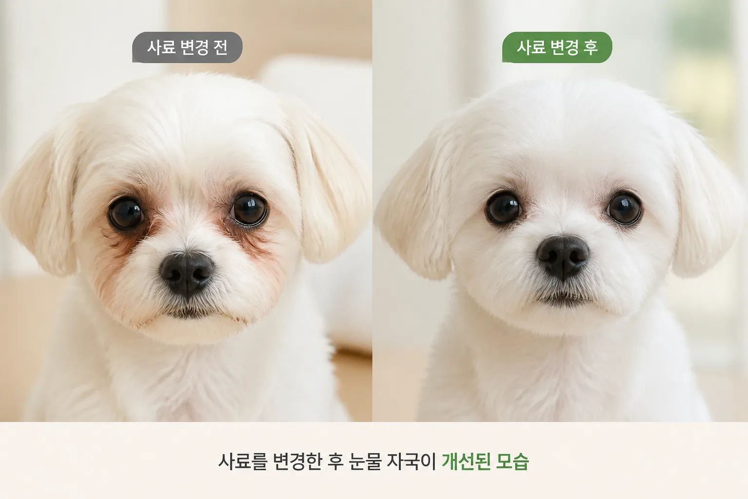 사료 변경 후 눈물 변화 예시