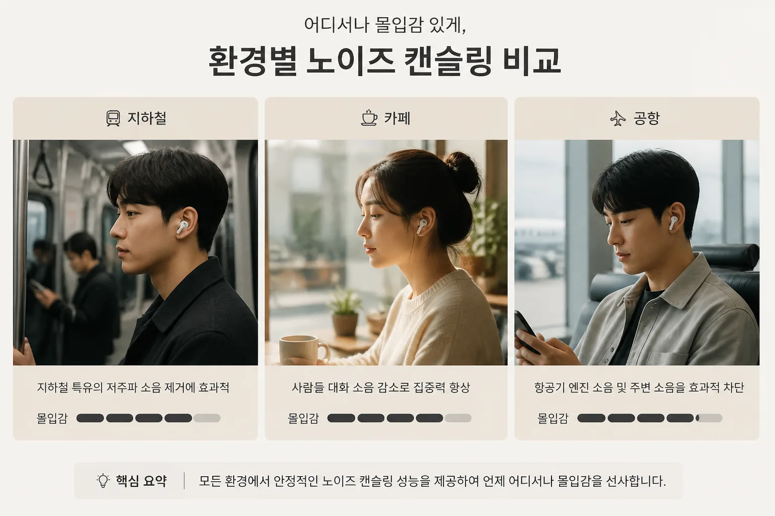 사용 환경별 노이즈캔슬링 비교