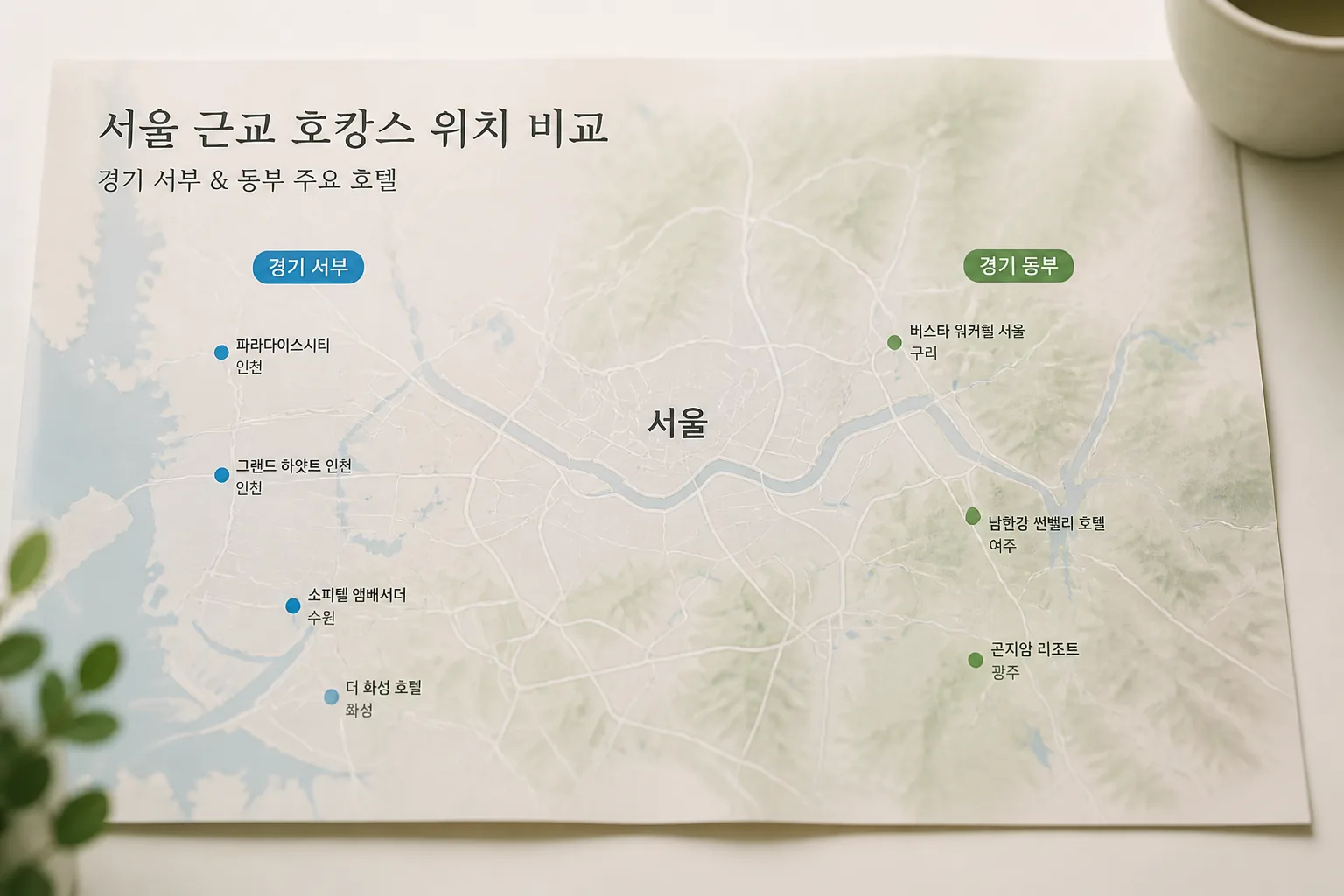 서울 근교 호캉스 위치 비교 지도