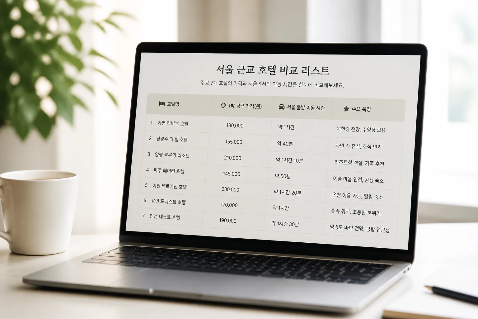 서울 근교 호텔 비교 리스트