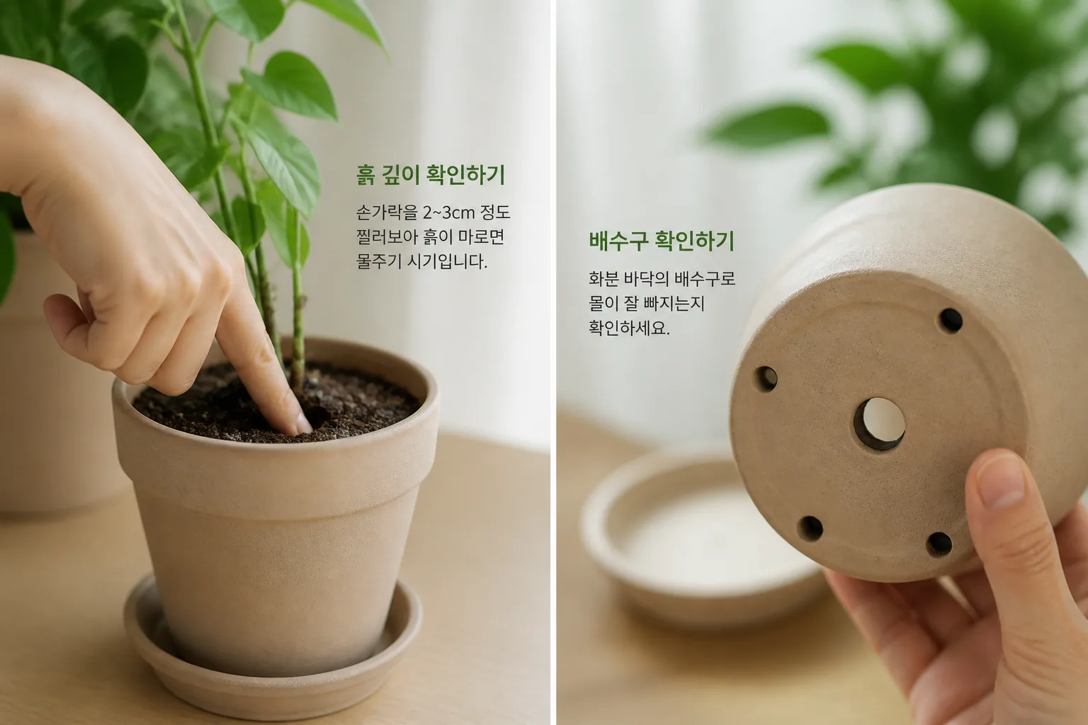 실내 식물 물주기 체크 방법
