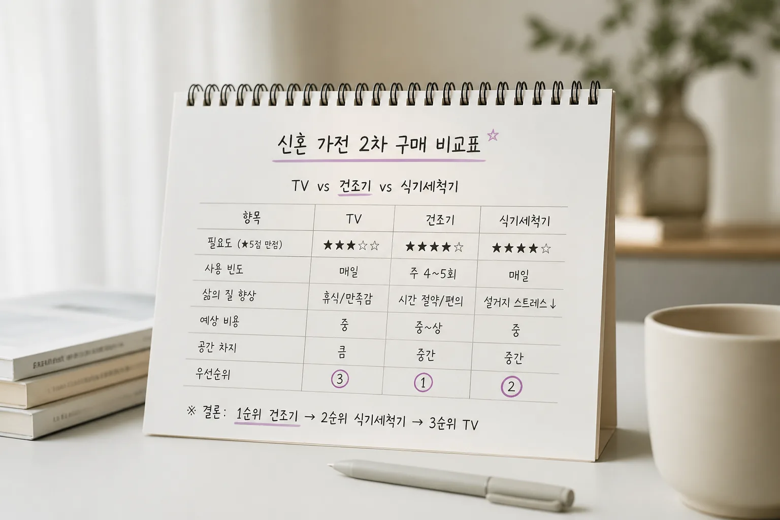 신혼 가전 2차 구매 비교표