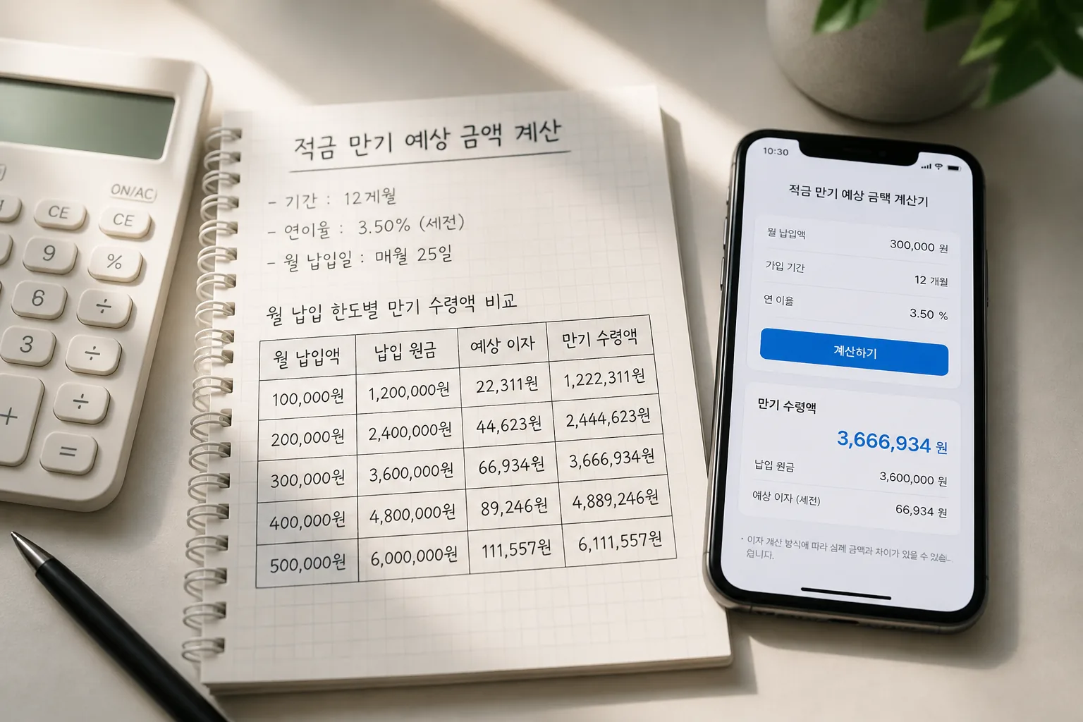 월 납입 한도별 만기 수령액 계산