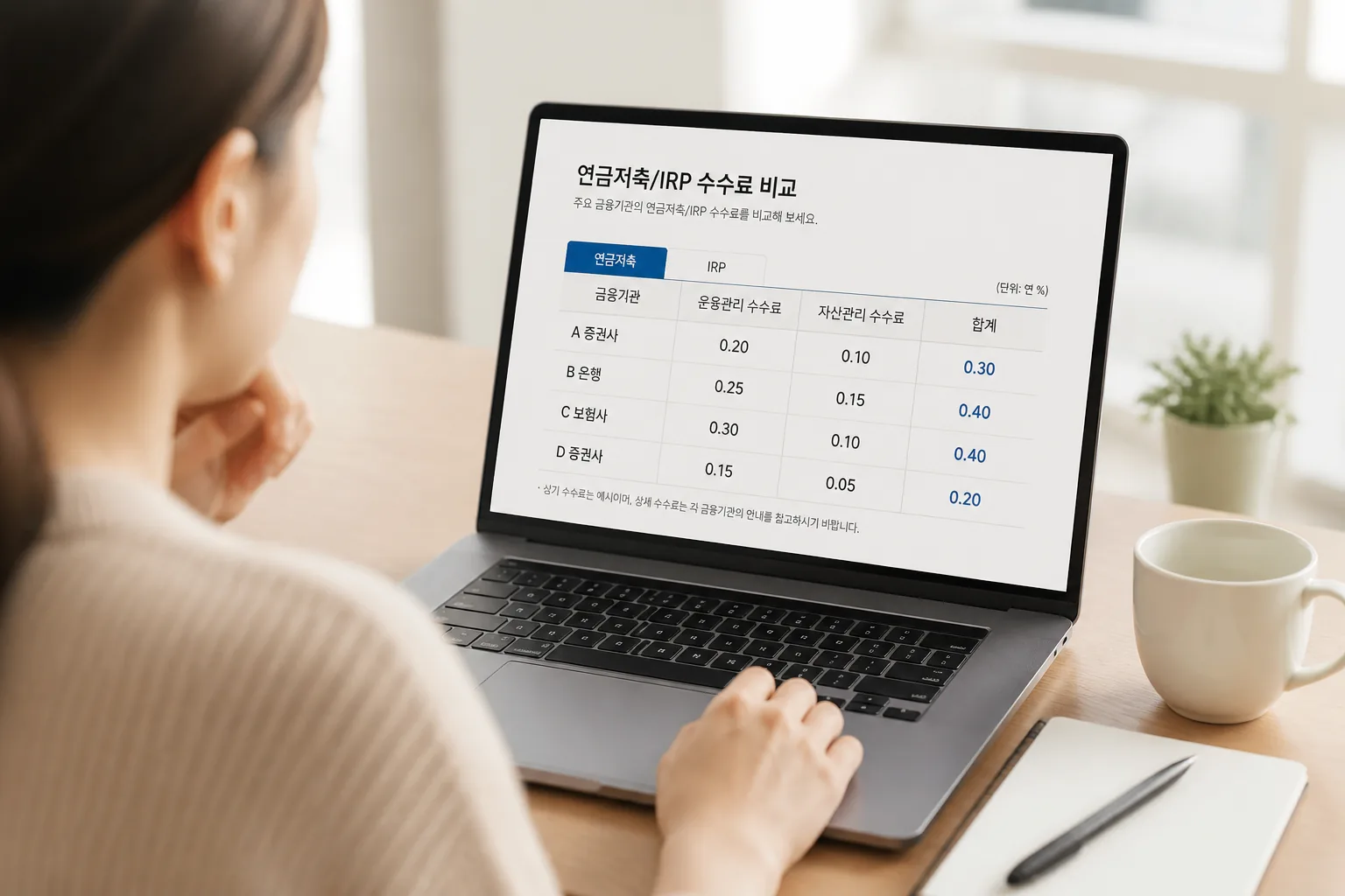 연금저축 IRP 수수료 비교 화면