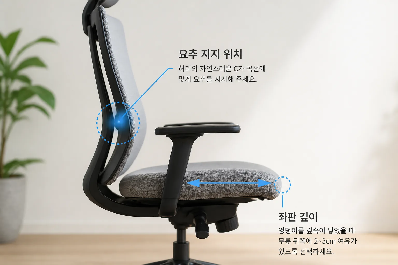 의자 선택 핵심 기준인 요추 지지와 좌판 깊이