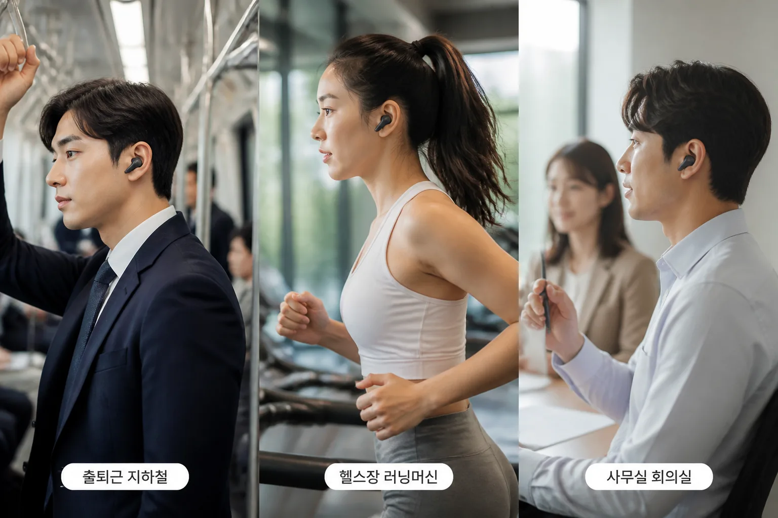 용도별 무선이어폰 사용 장면